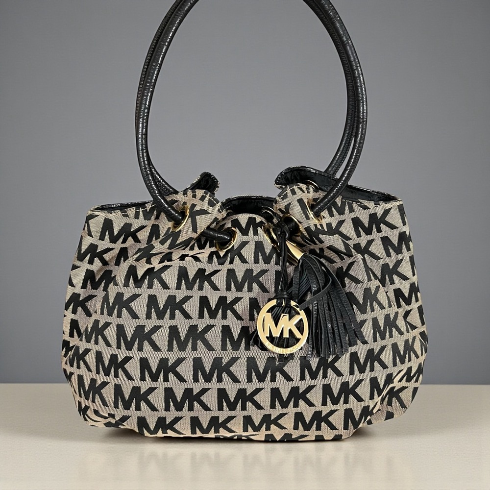 Michael Kors Monogram Drawstring Bucket Bag Gray … - image 1